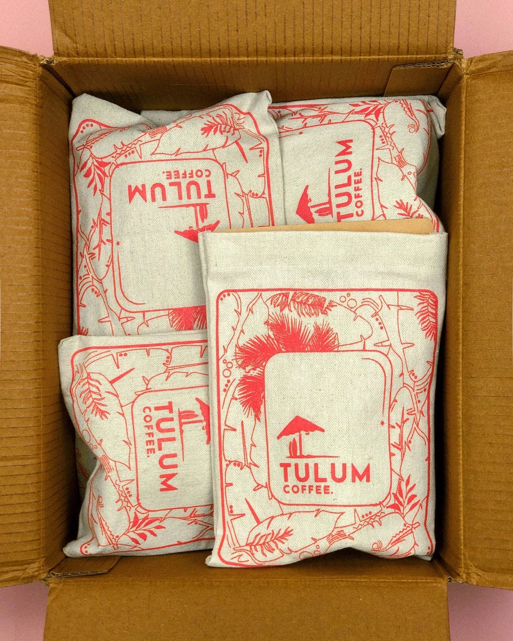 An Image of Pink Canvas Cloth bag of Yelagudige Coffees.